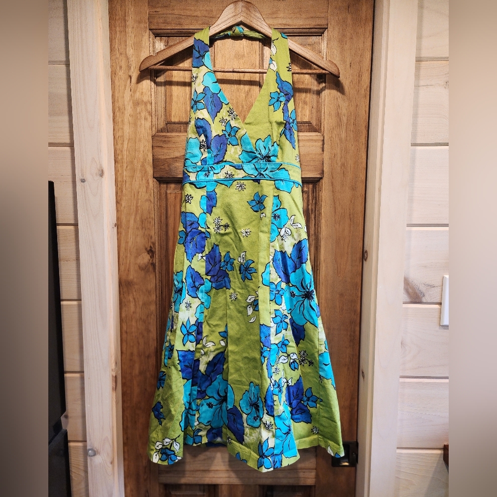 Vintage Y2K Tropical Floral Halter Mini Dress